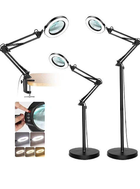 8x Magnifying Glass Floor Lamp White/Warm White LED w Clamp Black MAKE AN OFFER