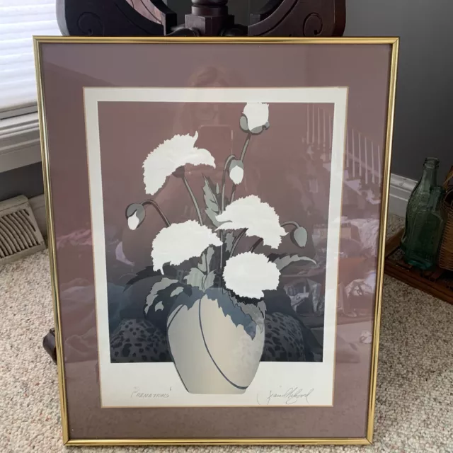 Vintage ROY WILLIAMS Signed "Carnations "With COA GLASS INTACT