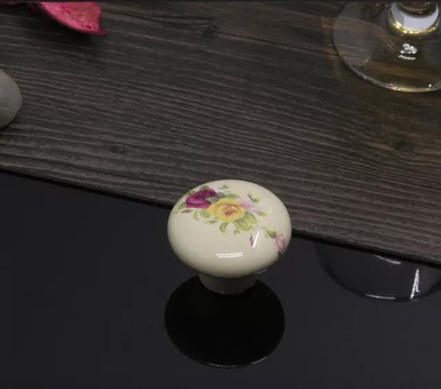 ROSE Flower Bud KNOBS PULLS Porcelain Ceramic Drawer Dresser Cupboard Cabinet