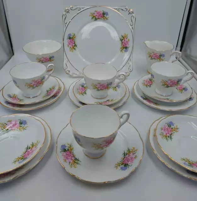 Royal Stafford Bone China Tea Set 18 Pieces Cake Plate, Cups & Saucers