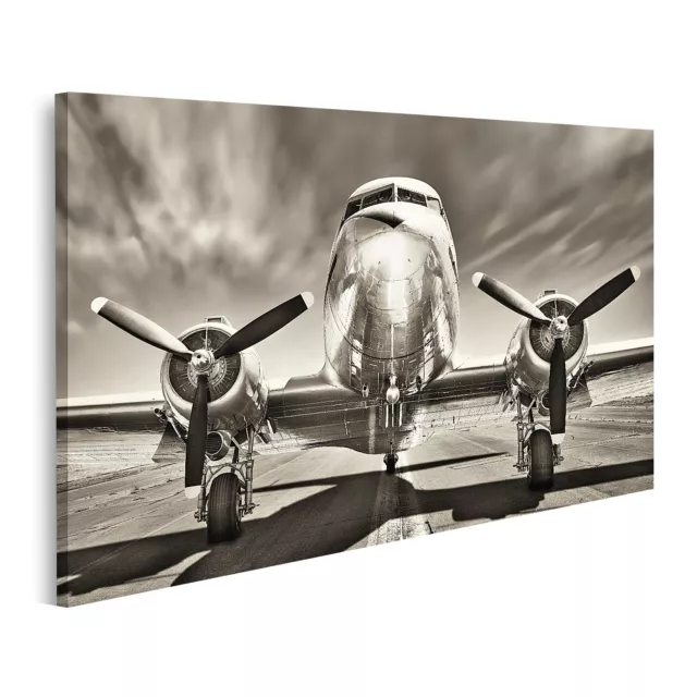 Bild auf Leinwand Retro Propeller Flugzeug Maschine Monochrome Wandbild Poster K