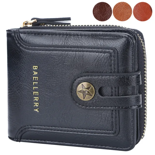 Mens Wallet Retro Leather RFID Bifold Zipper Purse Coins Pocket Card Holder Gift