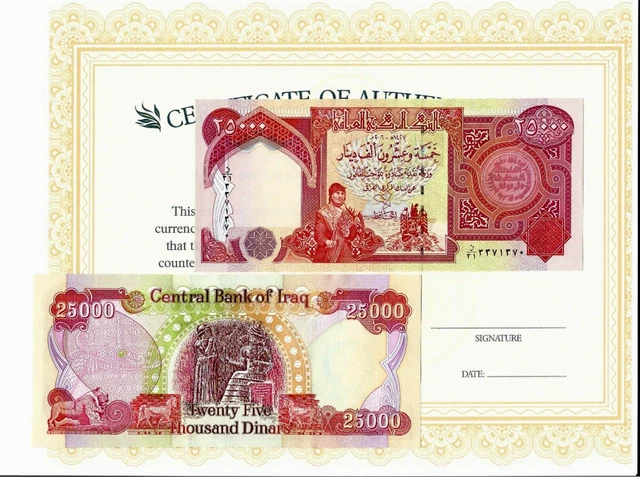 100,000 Iraq 25,000 x 4 Note / 25000 Iraqi Dinar 1/10 Million UV Light Pass COA