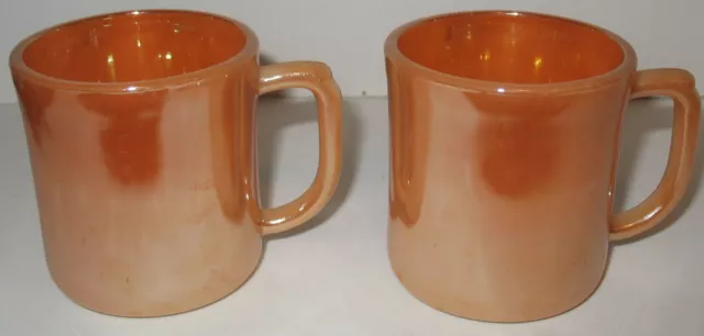 Lot of 2 Anchor Hocking Fire King Oven Ware Peach Luster Laurel Coffee Mugs