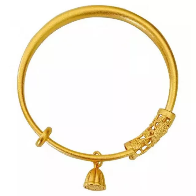 24K Yellow Gold Plated Adjustable Bangle Bracelet Womens Retro Lotus Bangles