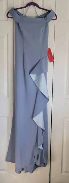 Carmen Marc Valvo Size 6 Infusion Ruffle off the shoulder gown Sky Blue  NWT