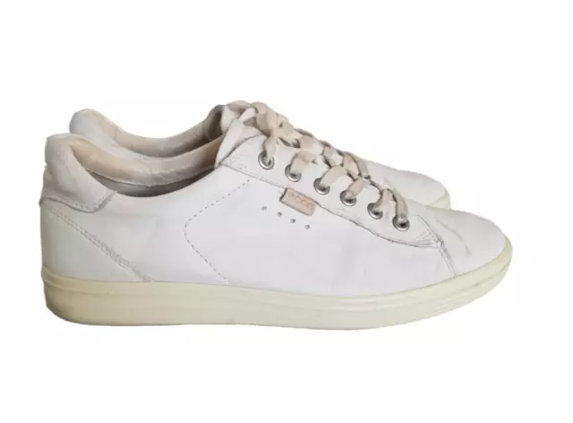 ECCO Soft 7 Leather Sneakers Women's Size 39 US 8 White Casual Classic Shoes