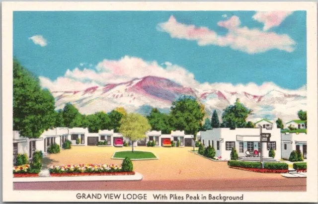 1950s Colorado Springs Postcard GRAND VIEW LODGE Pikes Peak View / MWM Chrome