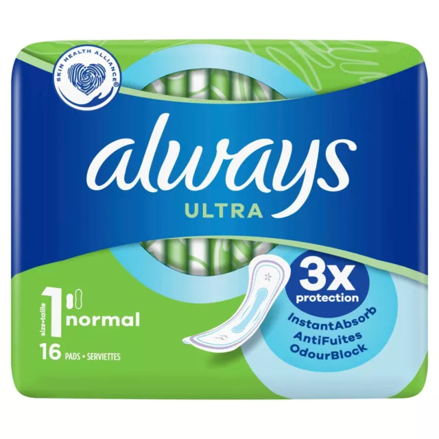 0,44€/Stück - 2er Pack Always Damenbinde Ultra Normal (Größe 1) - 16 Stk