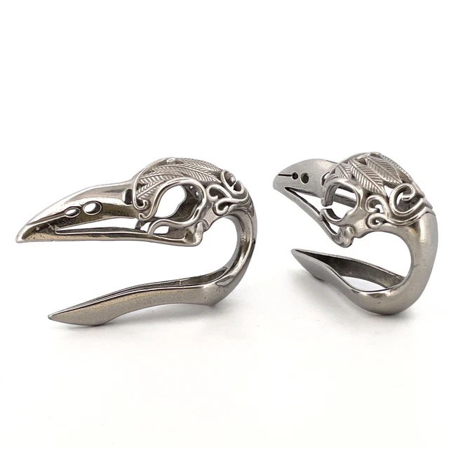 Kubooz Antiqued Silver Tone Crow Bird Skull Ear Weights Plug Hangers Gauge