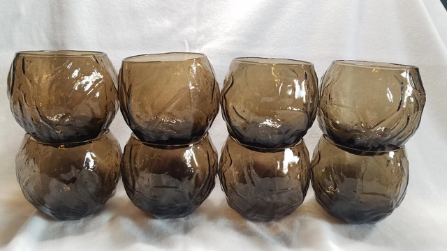 Rare Set 8 Vintage Morgantown Seneca Driftwood Roly Poly Glasses MCM Retro Brown
