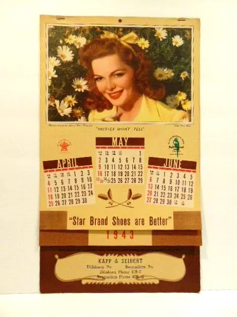 1943 Kapp & Seibert shoes advertising calendar; Dillsburg & Bermudian, PA