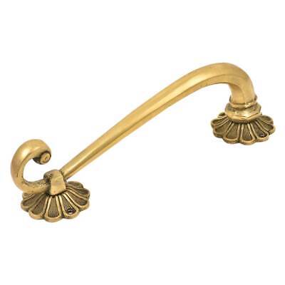 Set of 2 Antique Brass Door Pull Handle Smooth With Floral Curved Vintage Style