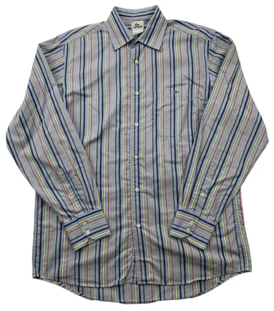 LACOSTE Men Adult 40 Long Sleeve Button Down Stripe Croc Logo Casual Shirt