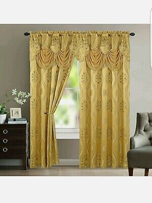 Set Of 2 Aurora Tree Leaf Jacquard Window Panel with Attached Valance 54x84 Inch