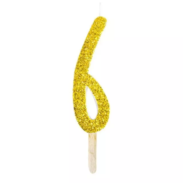 Birthday Cake Candles PME Gold Glitter Number Numeral 6 Party Celebration Topper
