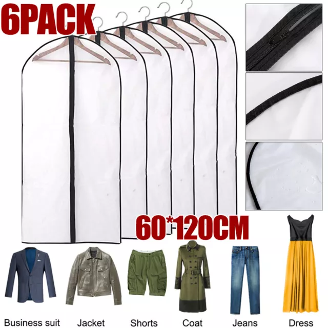 6 Pack Black Garment Dust Cover Bags Suit Storage Zipper Clothes Coat Protector