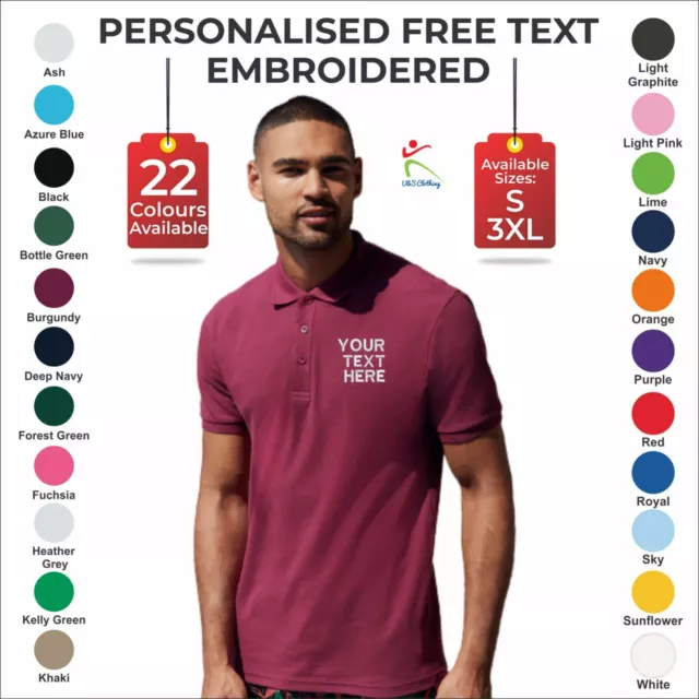 Personalised Fruit of the Loom Mens Premium Poloshirt Casual Embroidered Shirt