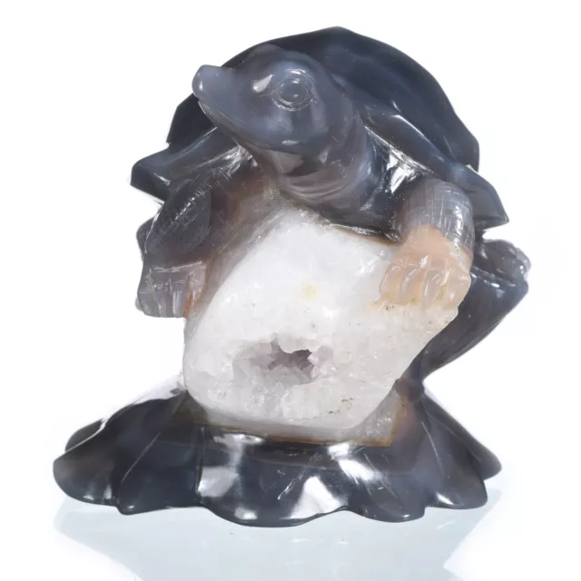 5.39"Natural Geode Agate Turtle Carving Collectibles Decor Gift AZ06
