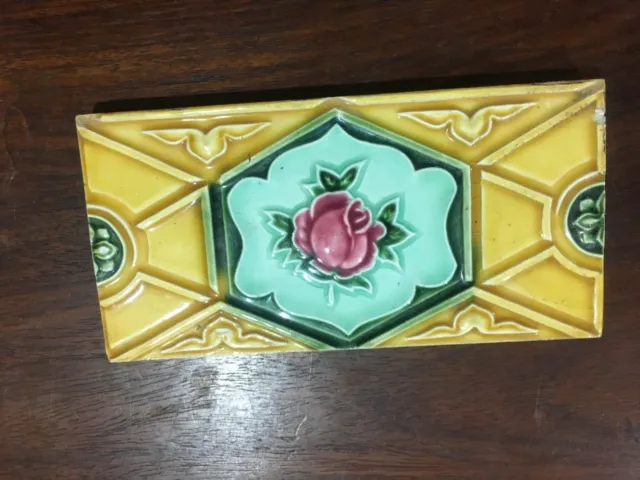 Vintage Fresh Glaze  Flower Design Old Ceramic Tiles  9  Pieces Japan