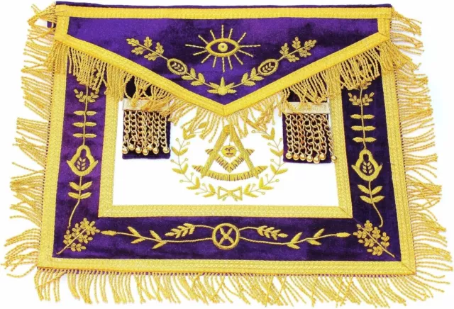 Masonic Regalia Grand Lodge Past Master Apron Purple/Gold Hand Embroidered PK