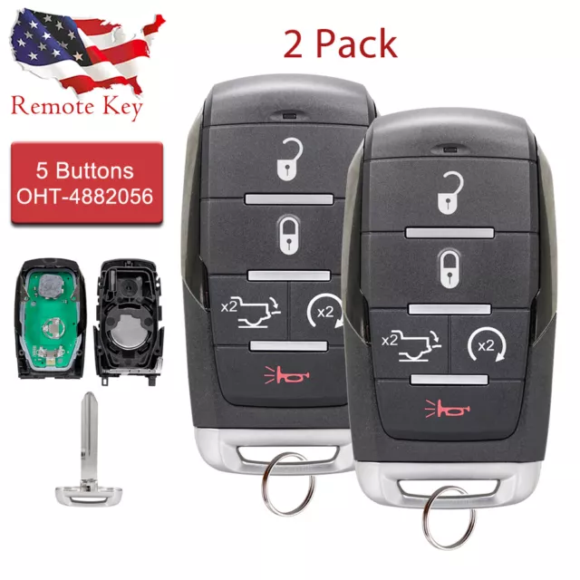 2 For 2019 2020 2021 Ram 1500 Smart Keyless Remote Key Fob Oht-4882056 + Chip