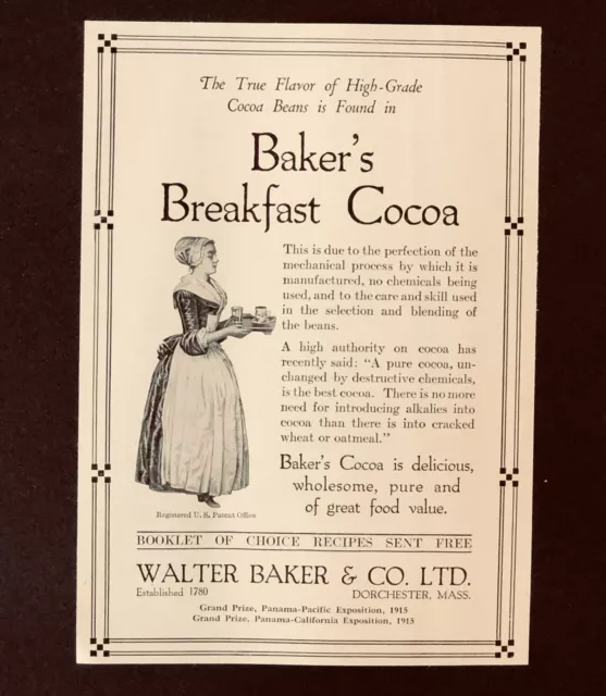 1923 Walter Baker’s Breakfast Cocoa Advertisement Woman Serving Antique Print AD