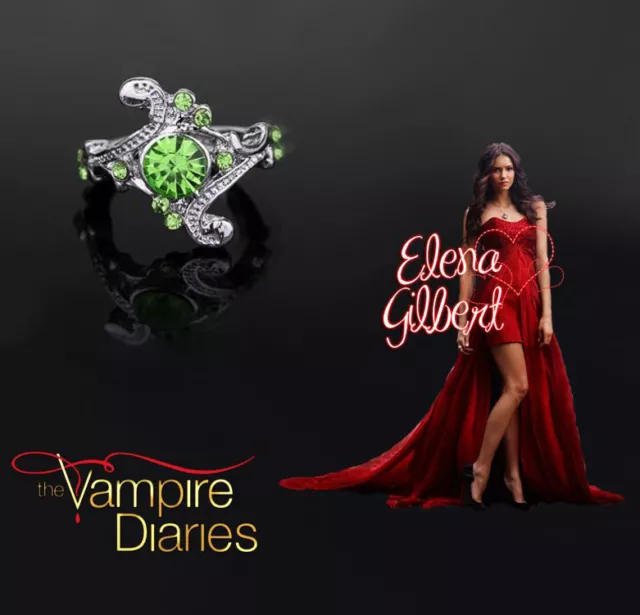 The Vampire Diaries Elena Gilbert Green Emerald Gem Silver Plated Daylight Ring