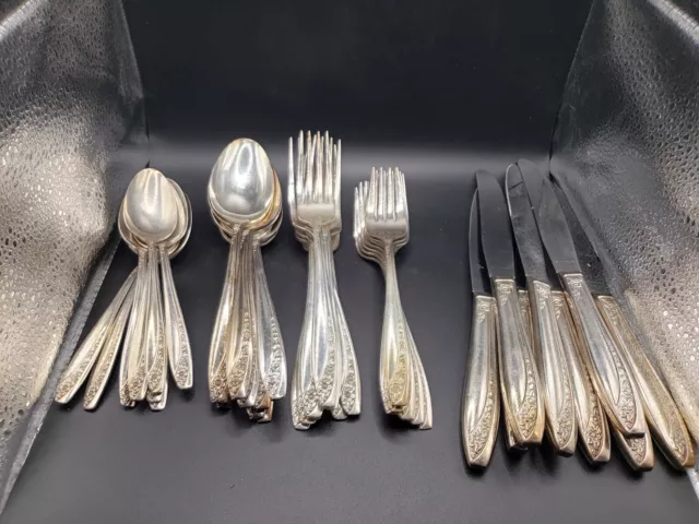 vintage WM Rogers Reinforced Plate Starlight IS silverplate flatware 39 pieces