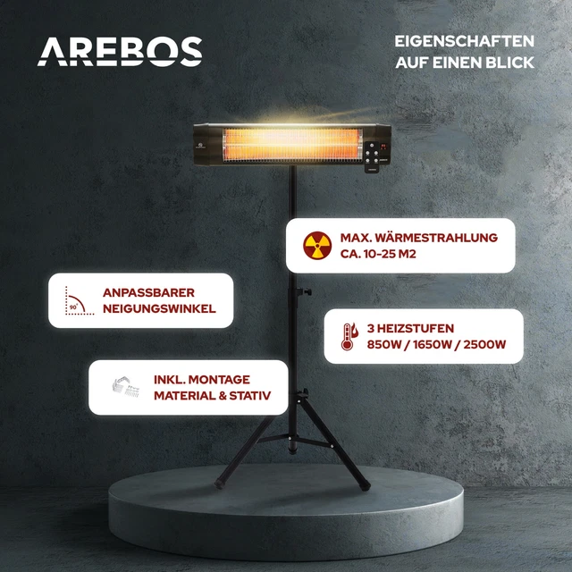 AREBOS Infrarotstrahler Heizstrahler Terrassenstrahler Wärmestrahler 2500W FB 6