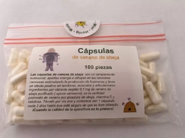 Cápsulas de veneno de abeja , Capsules de venin d'abeille, Bee venom 100 piezas