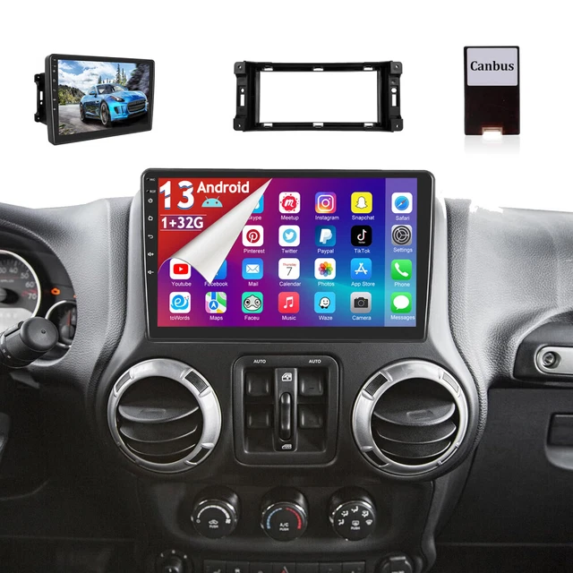 Autoradio Android 15 Double DIN 10" Pour Jeep Wrangler JK 2010-2018 - CarPlay, Android Auto, GPS, Caméra De Recul