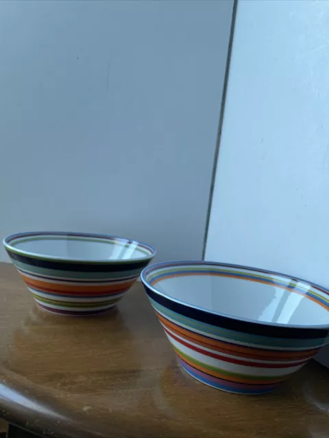 Set of 2 DKNY Lenox Urban Essentials Cherry Colorful Striped Cereal Soup Bowls