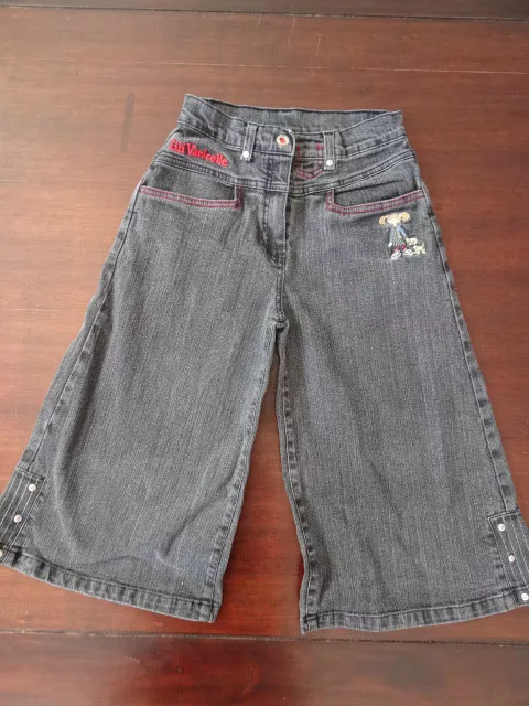 Pantacourt Jeans noir used brodé fillette LILI VARICELLE Taille 12 ans