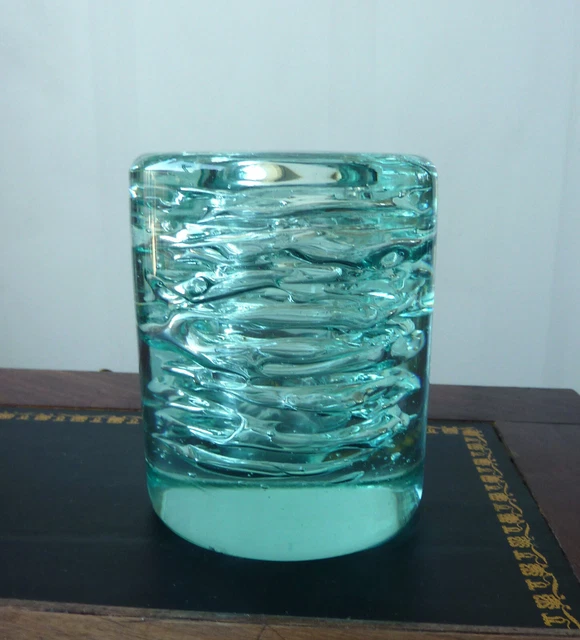 Lot De 3 Anciens Mugs / Verres Épais En Verre Décoré Bleu Turquoise - Occasion