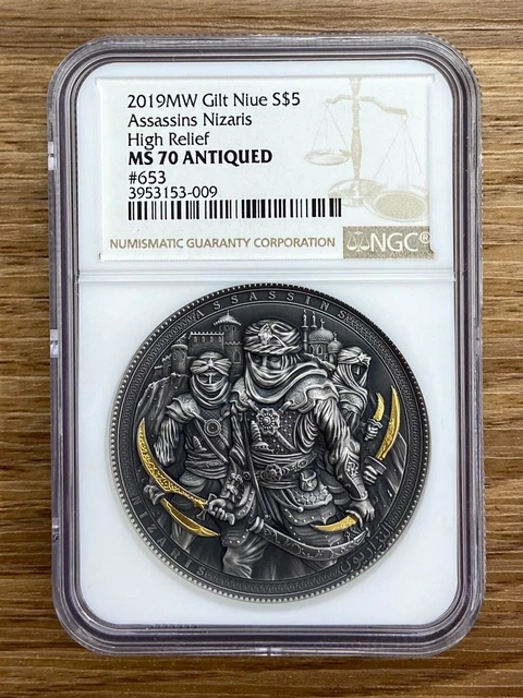 2019 Niue NIZARIS Assassins Gold Plating 2 Oz Silver Coin NGC MS70