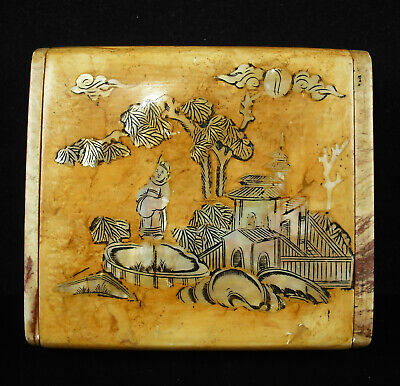 Caja Cofre Para Cigarrillos China Siglo Xx De Piedra Duro & Nácar Box c1950