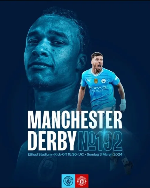 Manchester City vs Man United Utd 2023/24 2024 FA Premier League Programme