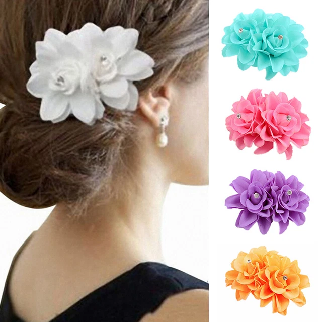 Cristallo Fiore Capelli Clip Doppio Rosa Forcina Matrimonio Damigella Scrittoi ^