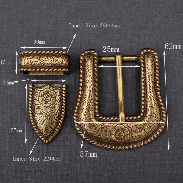 Retro Brass Flower Engraved Western Cowboy Belt Buckle Set Fit 25mm Strap