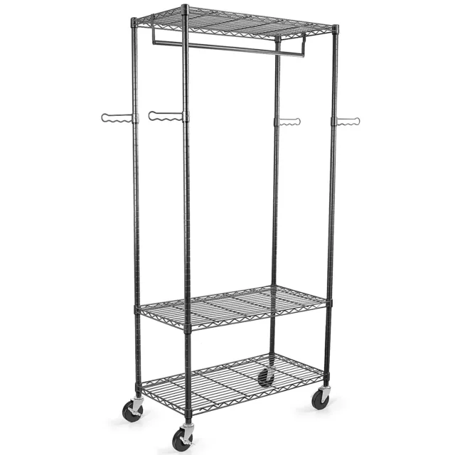 Rolling Garment Rack with Wheels, Large Heavy Duty Clothing Rack with 3 Tier ...