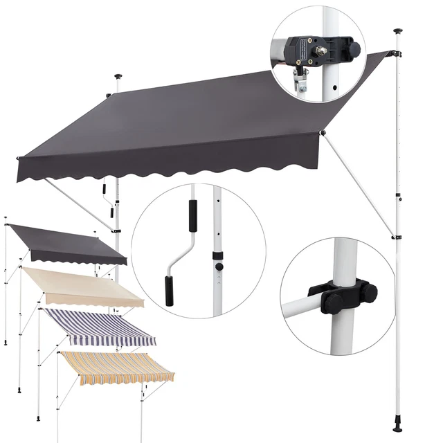 Markisen Klemmmarkise Balkon 250x120cm Ohne Bohren Balkonmarkise Markise Mit Handkurbel Uv Bestandig Hohenverstellbar Grau Hengmei 70374505