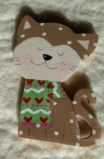 Maxi calamita legno dipinta a mano gatto- hand painted cat magnet