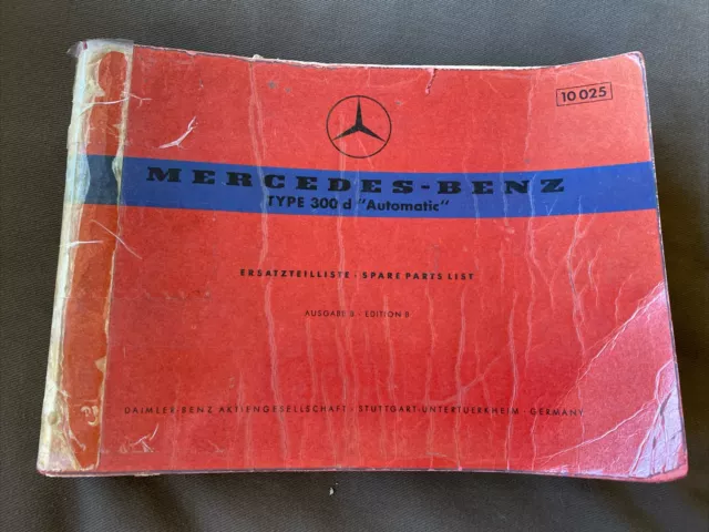 Mercedes Benz 300 d Automatic Spare Parts List 1960 Edition B Manual Catalog