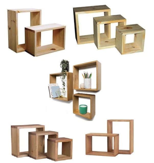 WOODEN WALL FLOATING Cube Box Shelf Shelves Walls Storage Shelving Unit