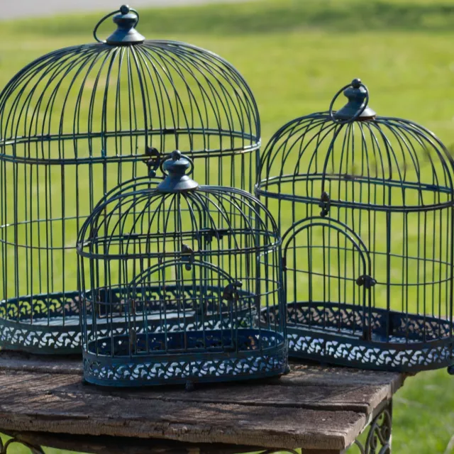 Set of 3 Vintage Style Metal Bird Cage Planters
