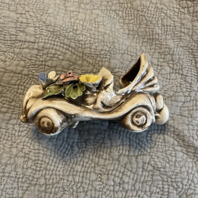 RARE Vintage Nuova Capodimonte Flower Car Porcelain Ceramic Italy