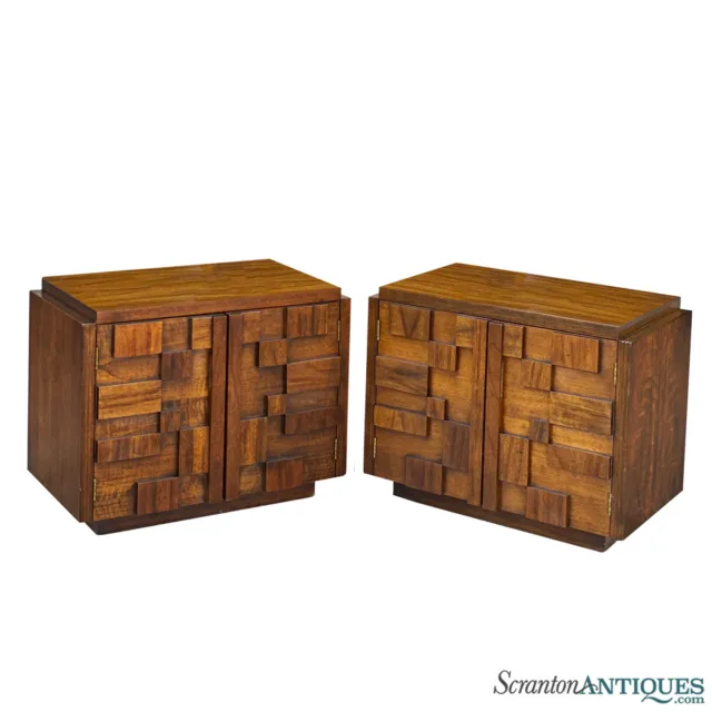 Mid-Century Brutalist Lane Staccato Walnut End Table – A Pair