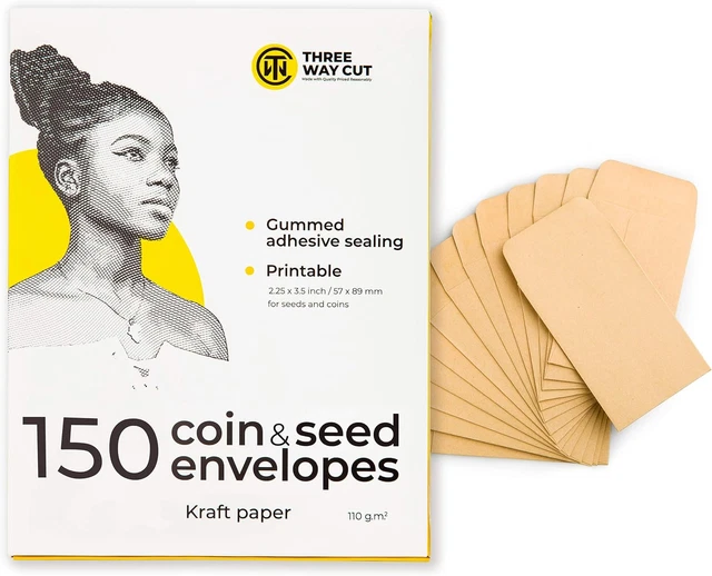 Small Coin & Seed Envelopes 150PCS - Brown Kraft Paper Envelopes with Gummed Fl