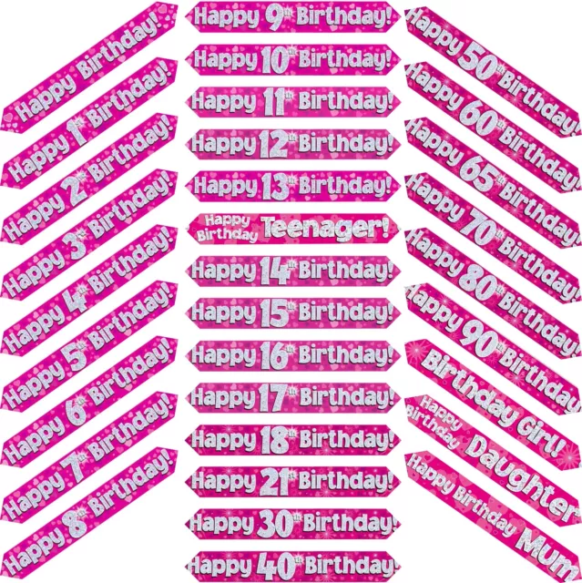 9ft Pink & Silver Holographic Foil Party Birthday Banner Decoration